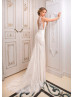 Beaded Ivory Eyelash Lace Tulle Sheer Back Wedding Dress